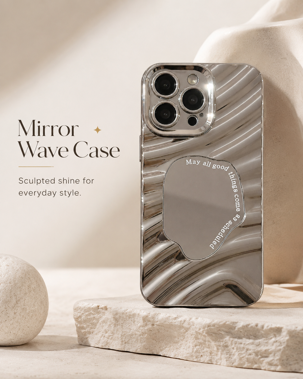 Sculpted Chrome Wave Mirror Case for iPhone 12–17 Series
