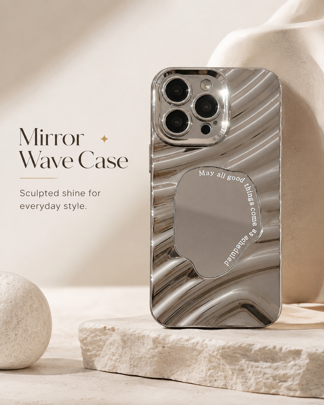 Sculpted Chrome Wave Mirror Case for iPhone 12–17 Series